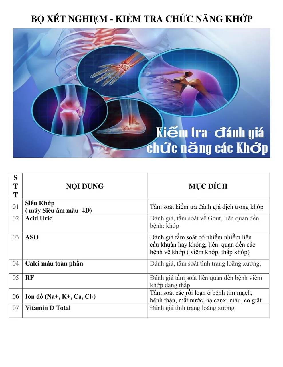 BỘ XÉT NGHIỆM - KIỂM TRA CHỨC NĂNG KHỚP